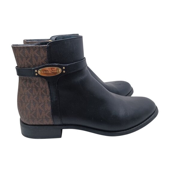 Michael Kors Ankle Boots Black Brown Britt Signature Logo Print Flats Womens 8.5 - Picture 1 of 16